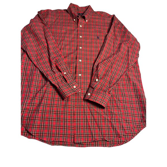 Ralph Lauren Blake Red Tartan Plaid Button-Down Shirt Mens L 100% Two-Ply Cotton - Picture 1 of 9
